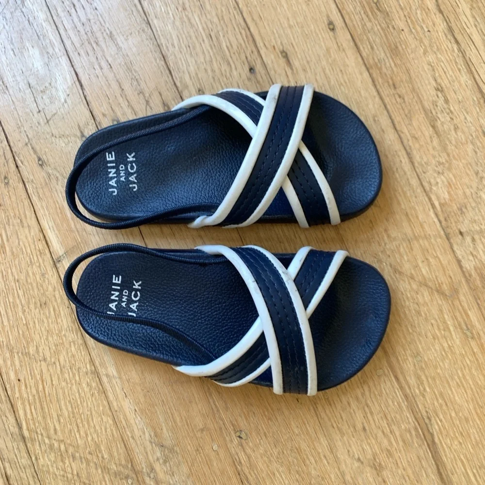 Janie and Jack Navy and White Cross-Strap Toddlers' Sandals